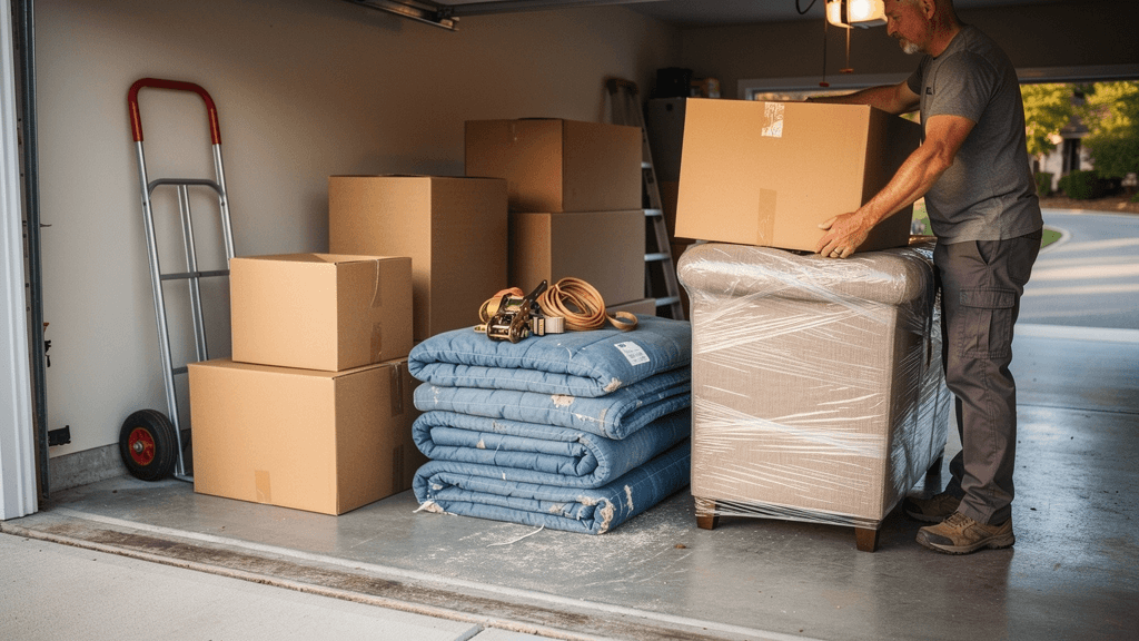Movers loading wrapped furniture into a truck in San Angelo